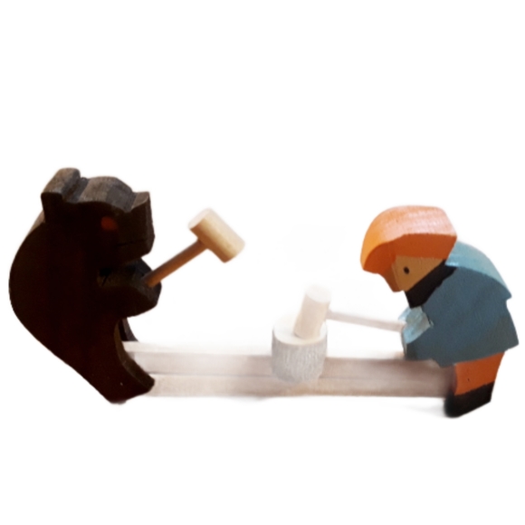 The Preacher and The Bear Hand Carved Mechanical Wooden Toy - Picture 2 of 12